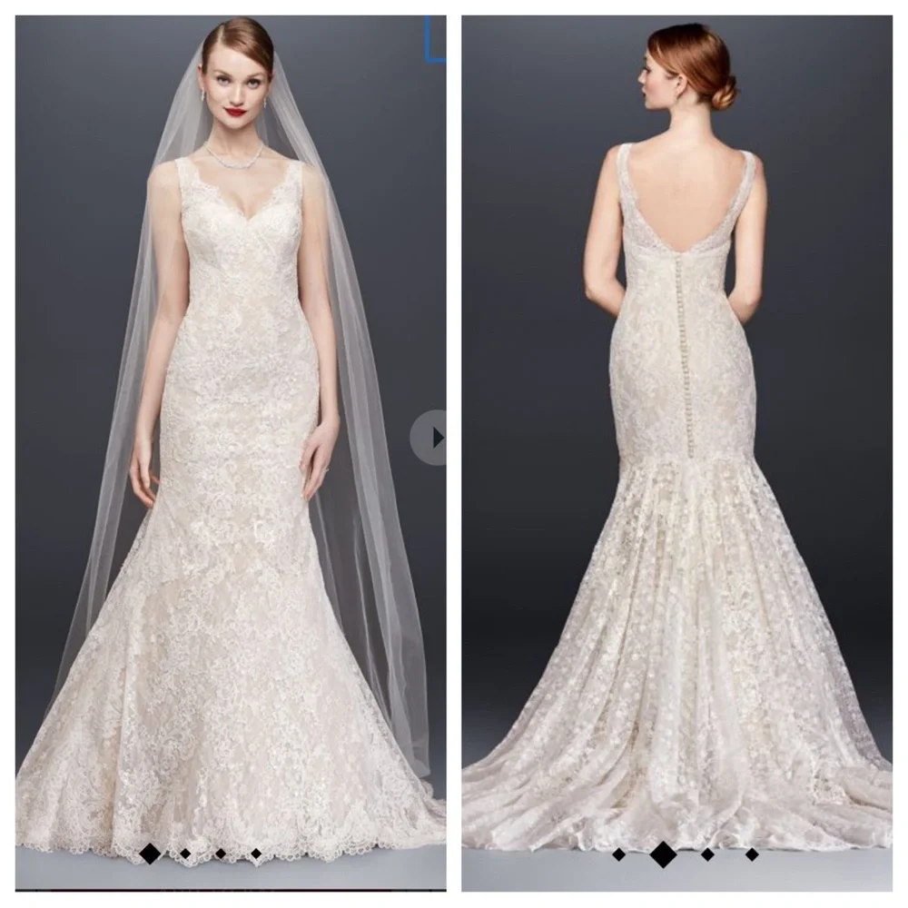 oleg cassini lace trumpet wedding dress - Picture 1 of 16